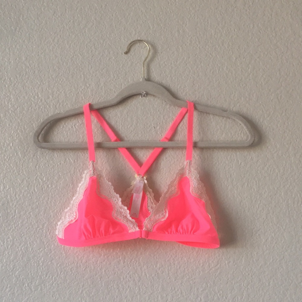 Victoria's Secret Bralette Neon Pink Crossback Lace Trim